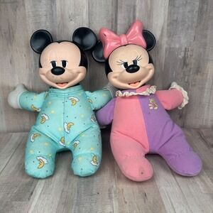 Vintage Disney Baby Mickey Minnie Mouse Huglight Plush 10" Please Read